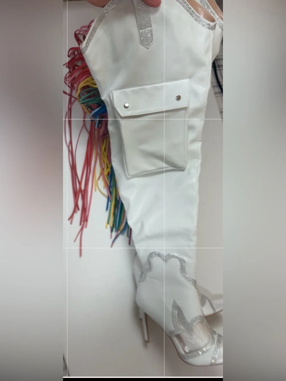 Cape Robbin Lise White Rainbow Fringe Cargo Western Thigh High Boots NWOT 8.5